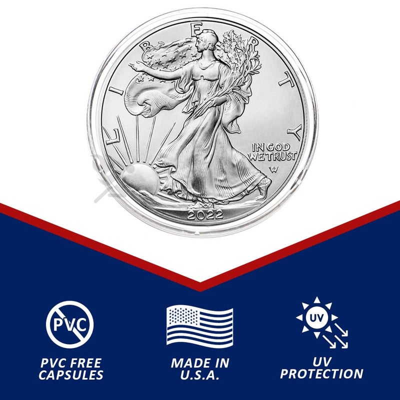 OnFireGuy 20 قطعة 40.6 مم كبسولات عملة "H40" وكبسولة أنبوب مع غطاء أسود ل 1 أونصة من فضة إيجلز | كبسولات وأنبوب تخزين ل 1 أونصة من فضة إيجل، كنغر، ليبرتاد - Image 3